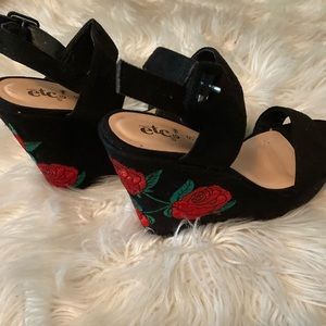 Rose Black Heels